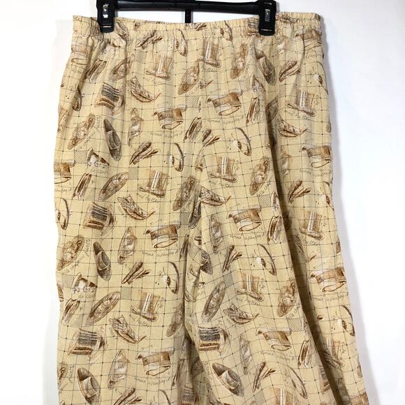 Vintage Silk Lounge Pants Tan Retro Hat Theme Theo Miles Women's 16 Pockets - Picture 7 of 12